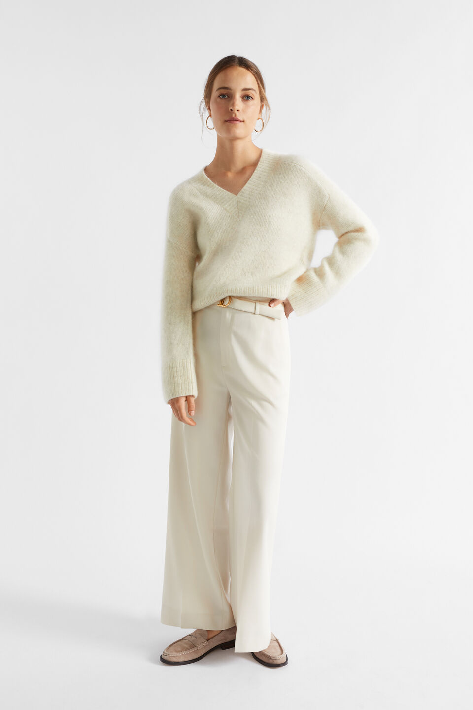 Mohair V Neck Knit  Vanilla Cream Marle