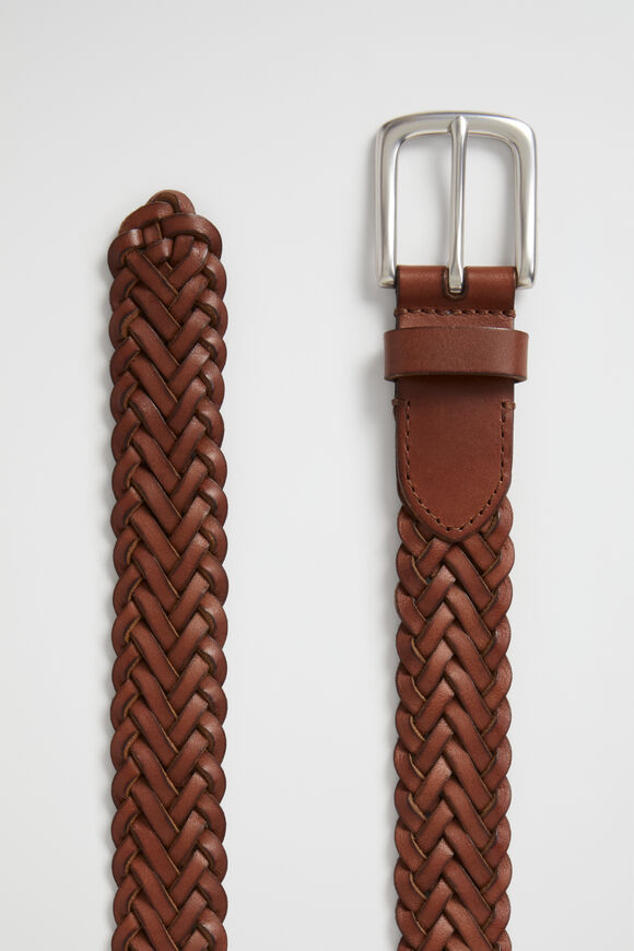 Braided Leather Belt  Tan  hi-res