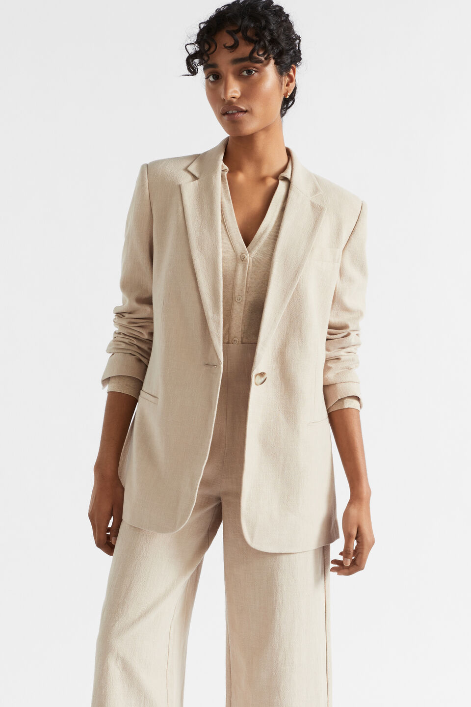 Textured Relaxed Blazer  Cool Sand