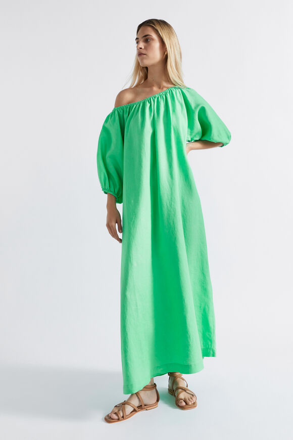 Linen Gathered Maxi Dress  Key Lime  hi-res