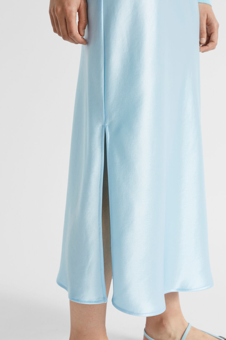 Satin Split Midi Skirt  Shimmer Blue