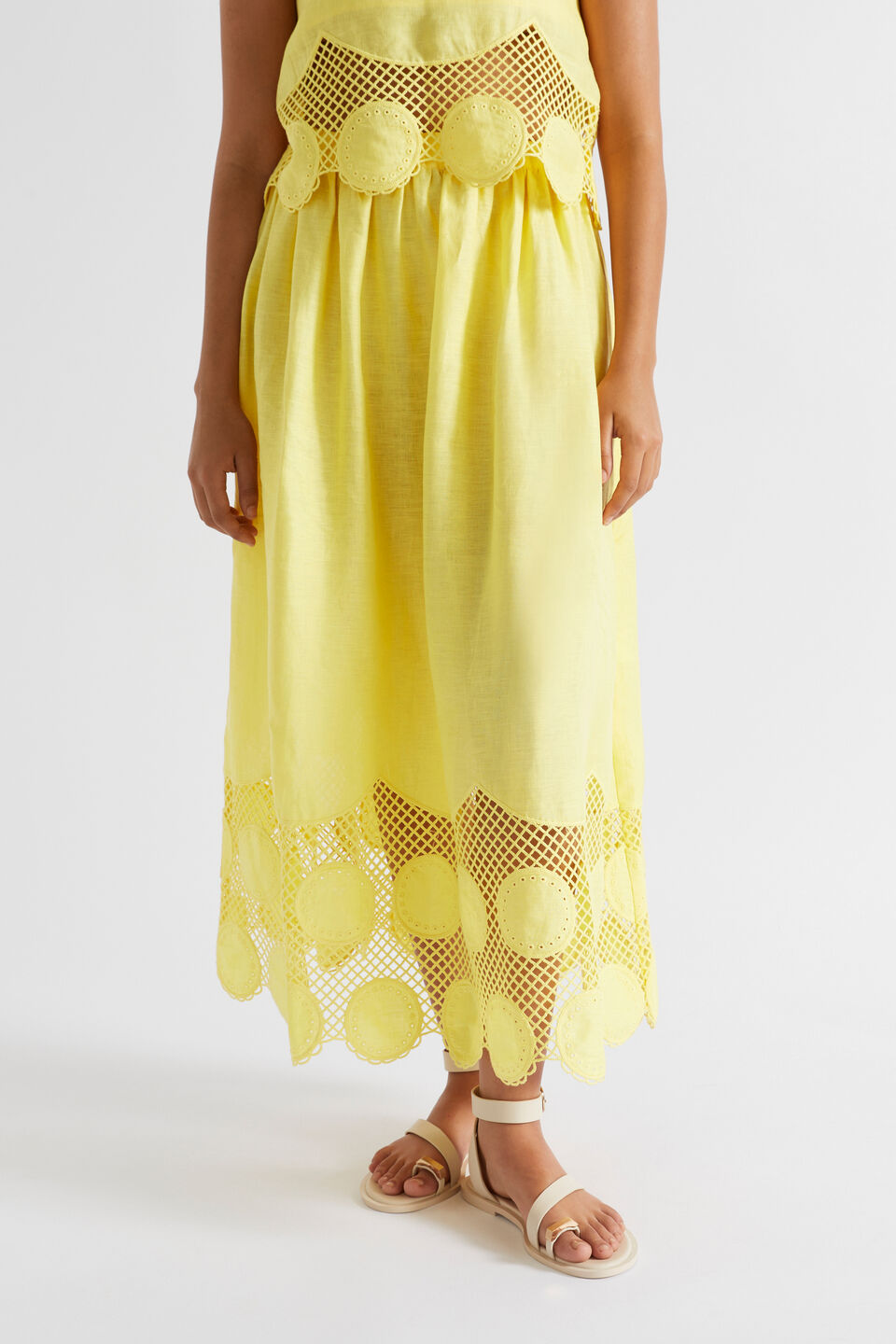 Embroidered Hem Panel Skirt  Lemon Drop
