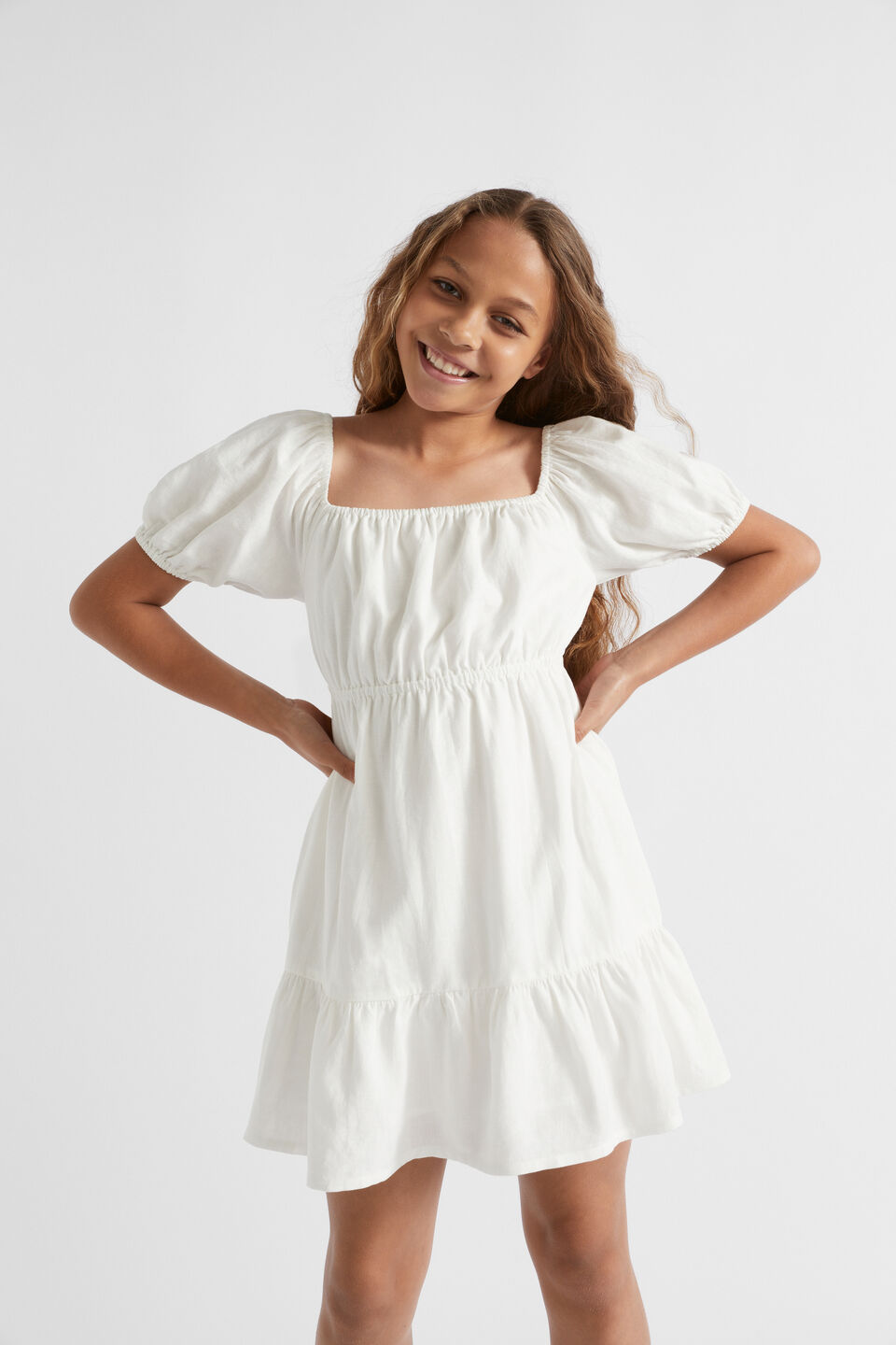 Linen Blend Mini Dress  White