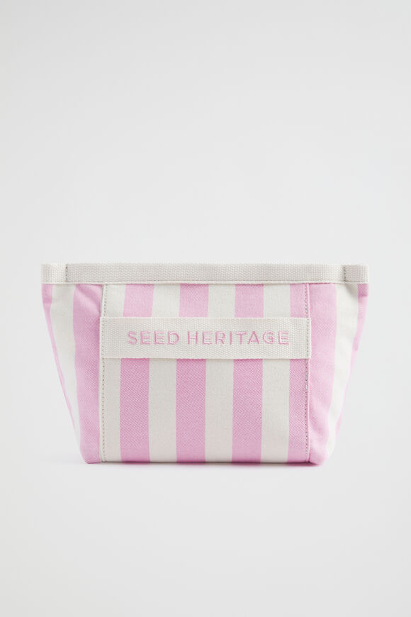 Large Logo Stripe Make Up Bag  Pink Gin  hi-res