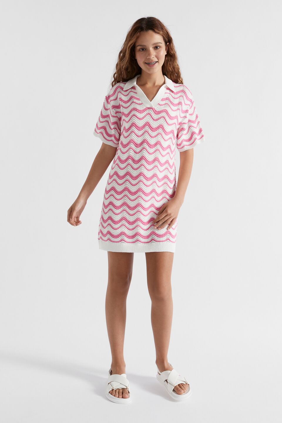 Crochet Shirt Dress  Aurora Pink Stripe