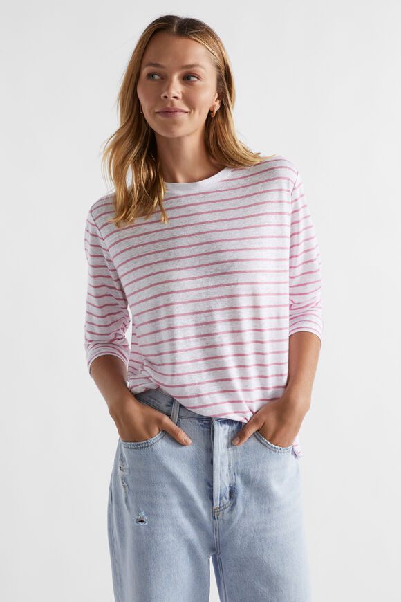 Linen Relaxed Top  Rosewood Stripe  hi-res