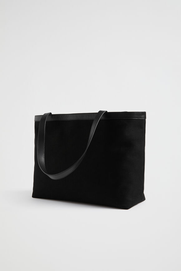 Leather Woven Fabric Tote  Black  hi-res