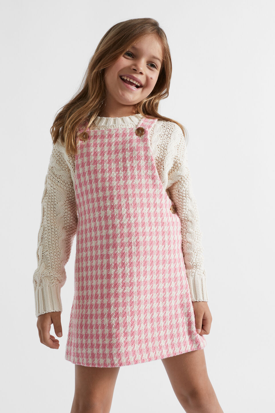 Houndstooth Pinafore  Peach