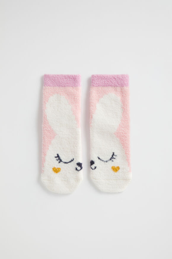 Fluffy Bunny Sock  Dusty Rose  hi-res