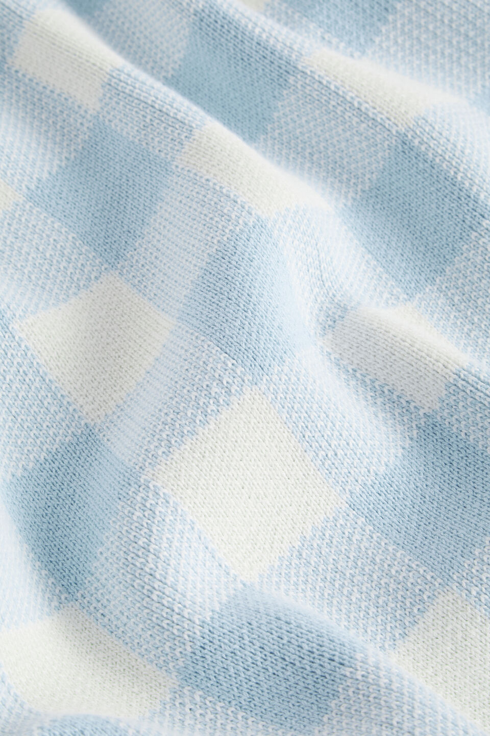 Gingham Knit Blanket  Powder Blue