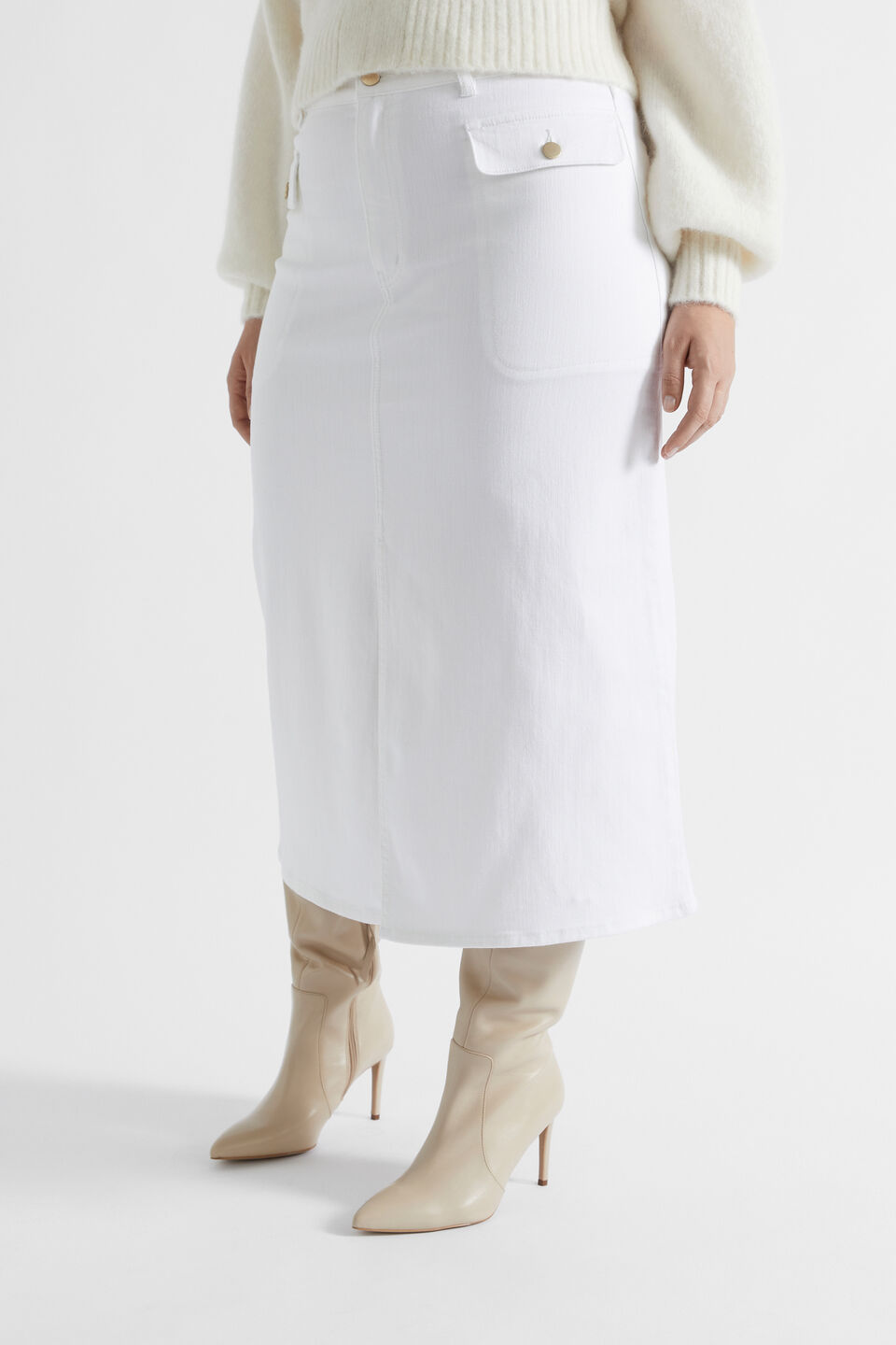 Denim Midi Pocket Skirt  Cloud Cream