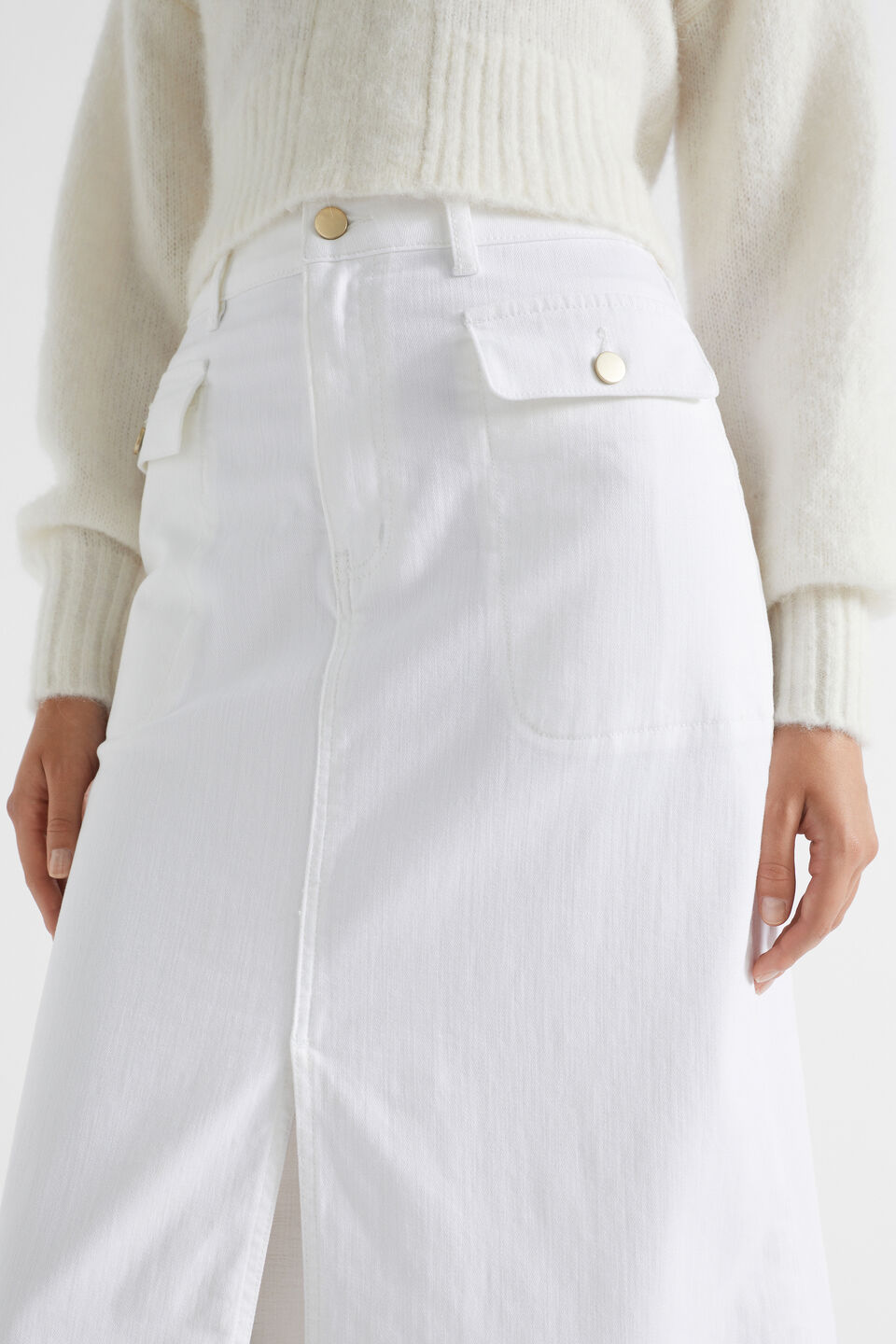 Denim Midi Pocket Skirt  Cloud Cream