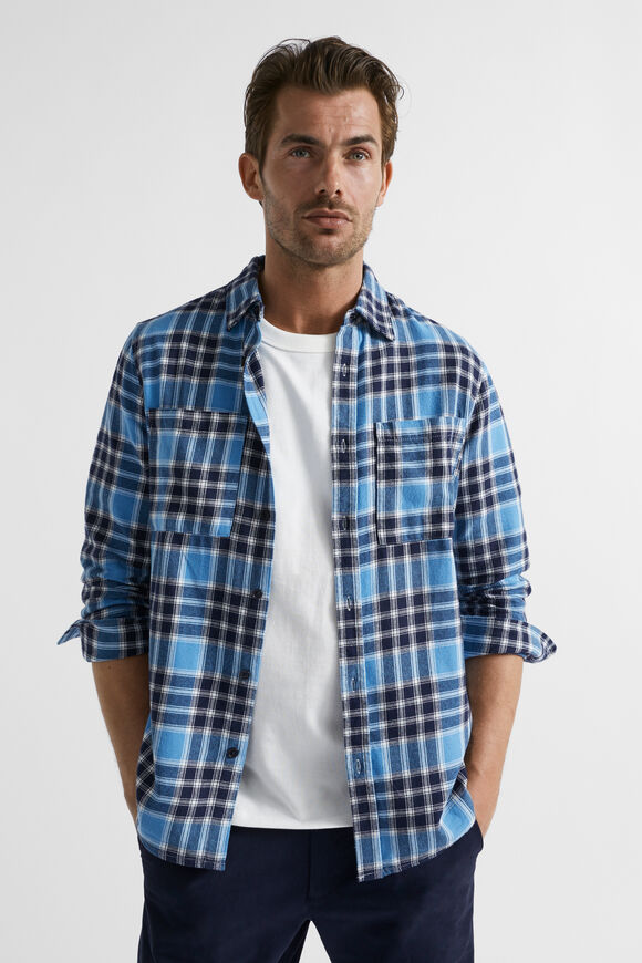 Brushed Check Flannel Shirt  Deep Chambray Multi  hi-res
