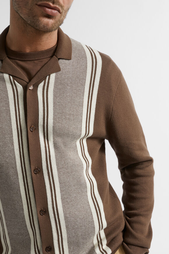 Retro Knitted Polo  Chocolate Multi  hi-res