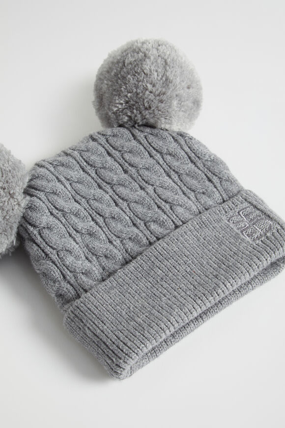 Double Pom Pom Beanie  Storm Marle  hi-res