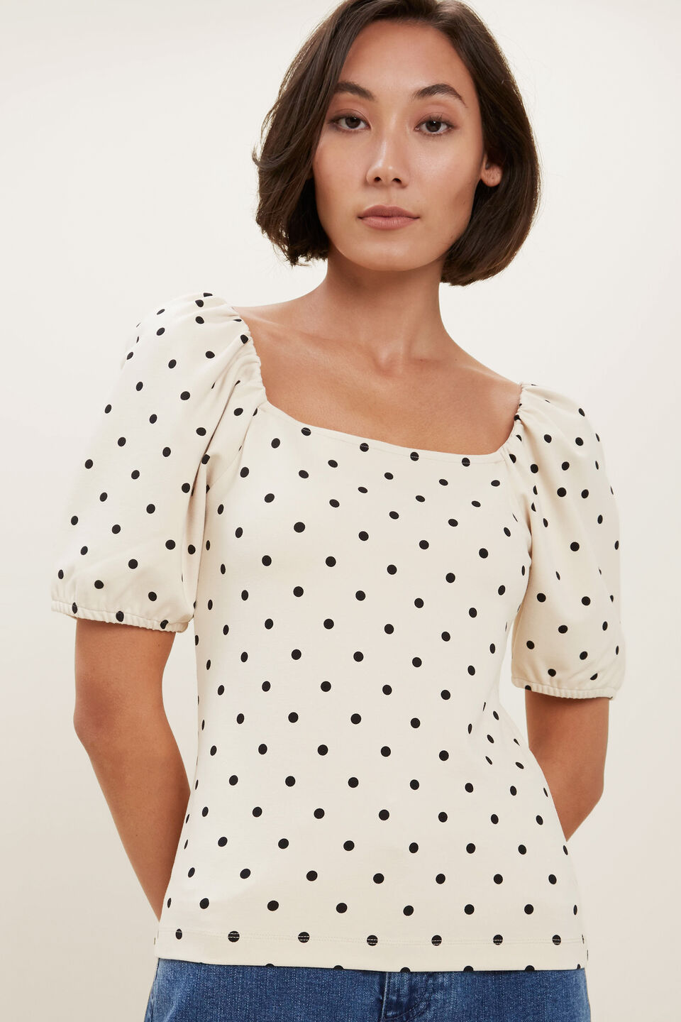 Puff Sleeve Top  French Beige Spot