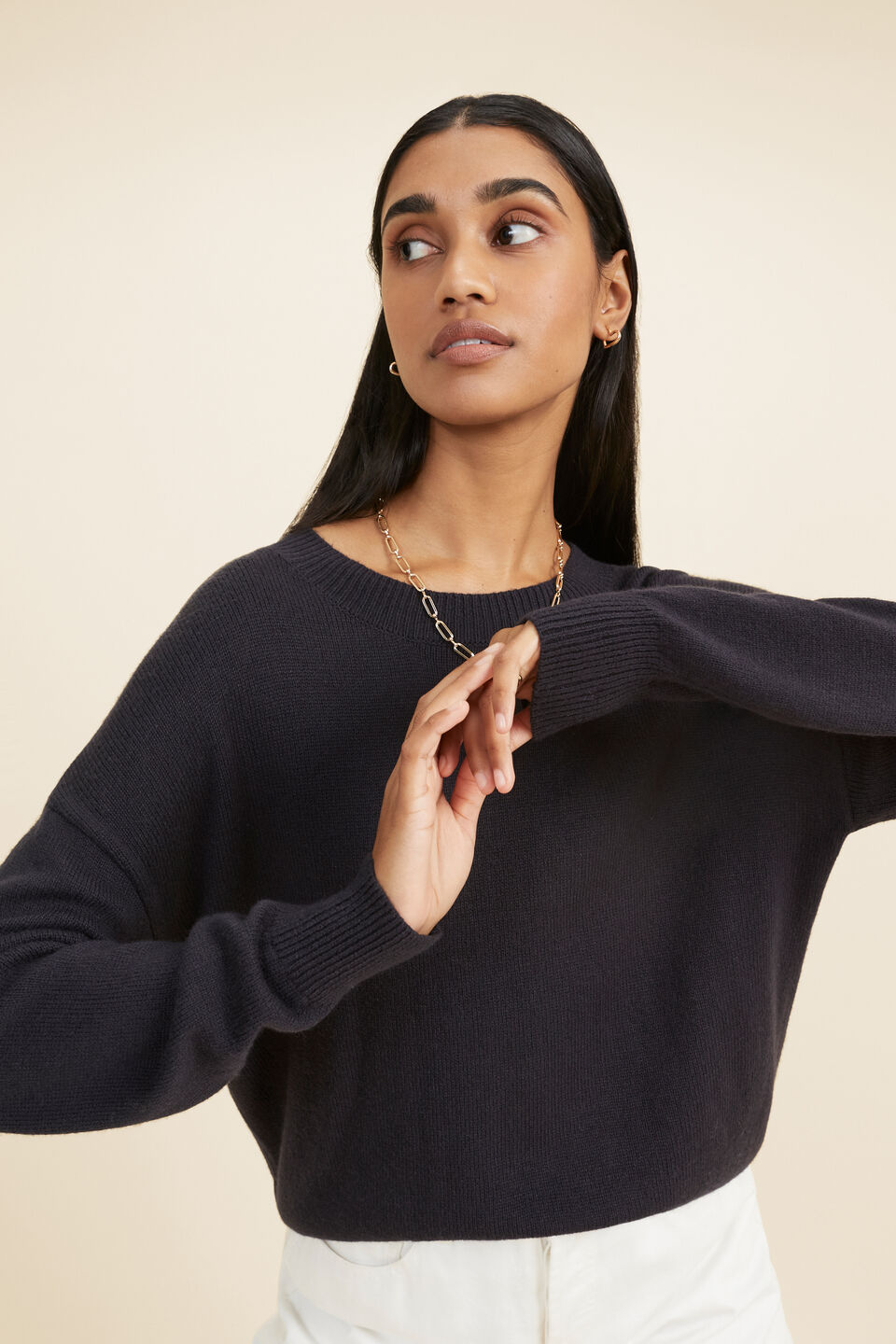 Relaxed Knit Sweater  Deep Navy