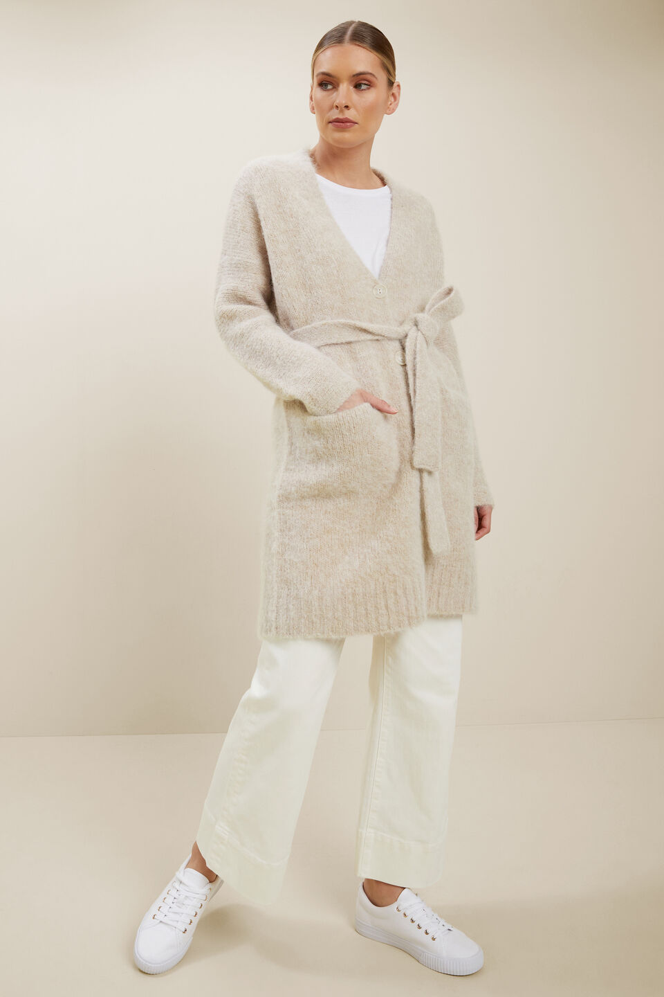 Relaxed Tie Cardigan  Neutral Blush Marle