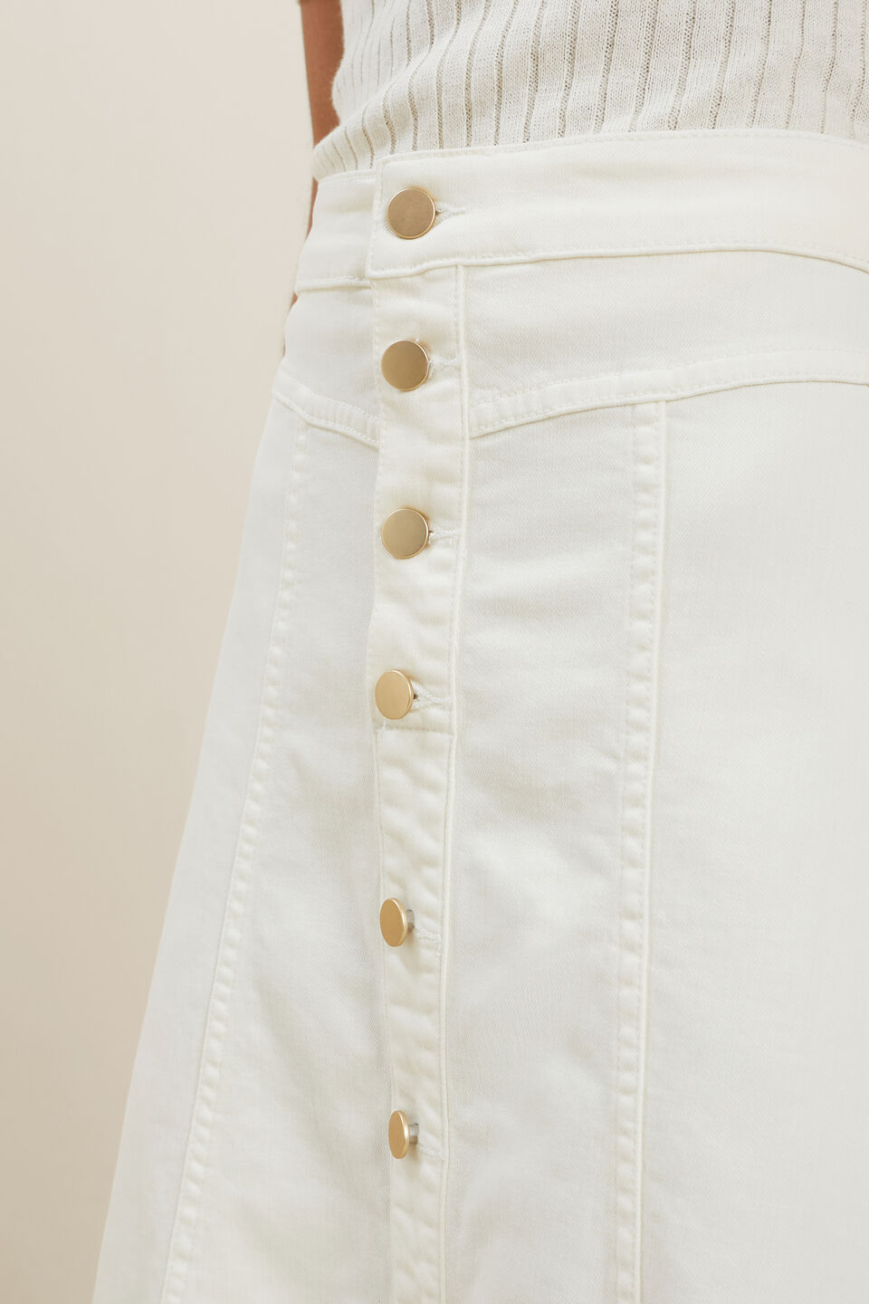 Denim Button Midi Skirt  French Vanilla