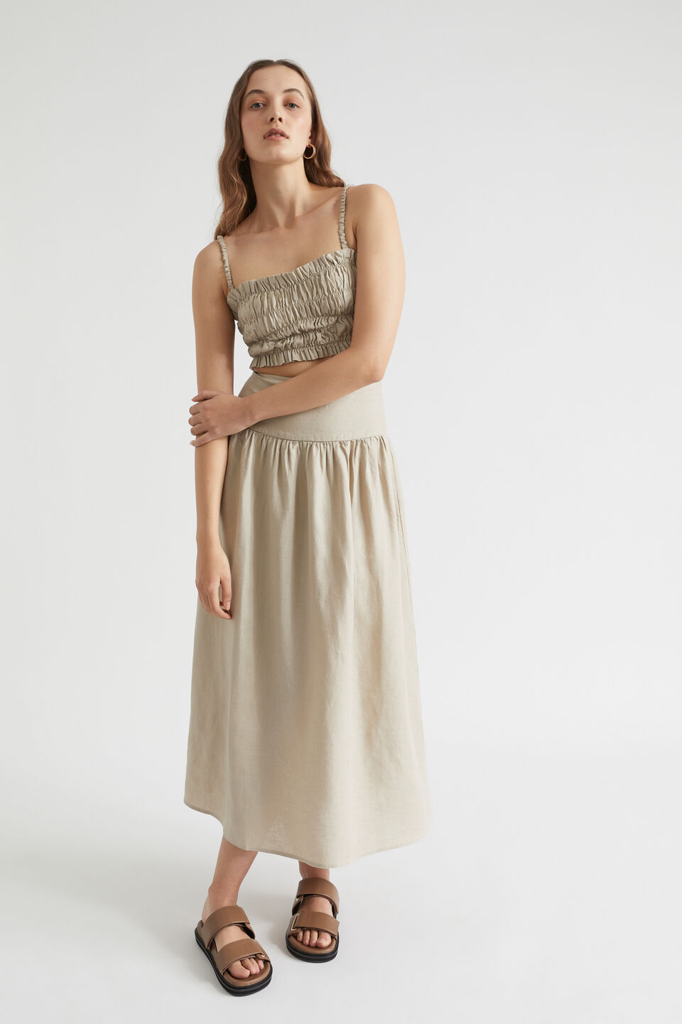 Core Linen Gathered Maxi Skirt  Soft Mink