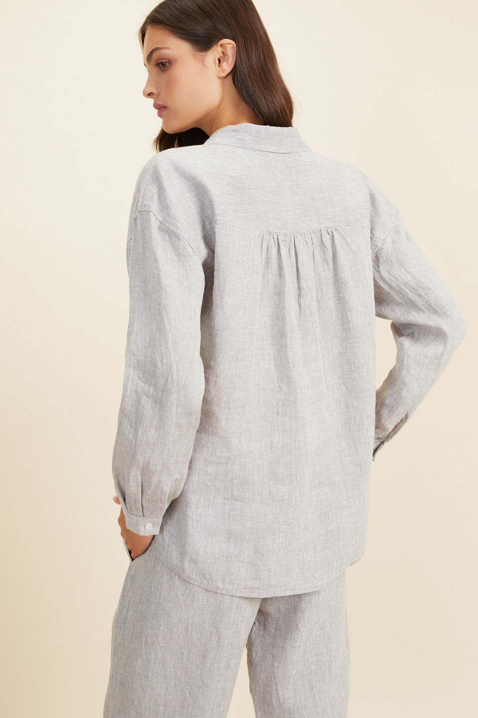 Linen Pyjama Shirt  Grey Cross Dye
