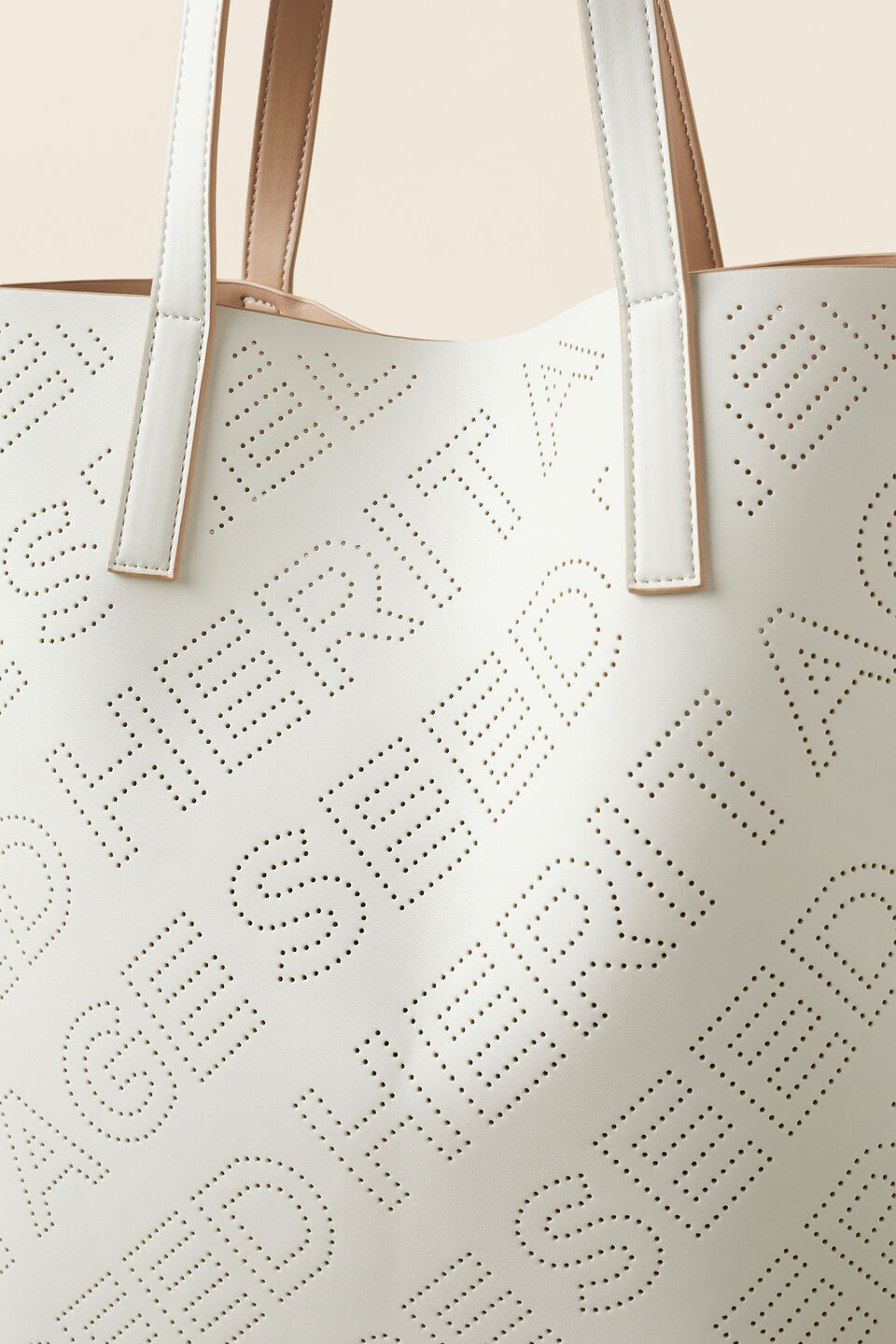 Perforated Logo Tote  French Vanilla