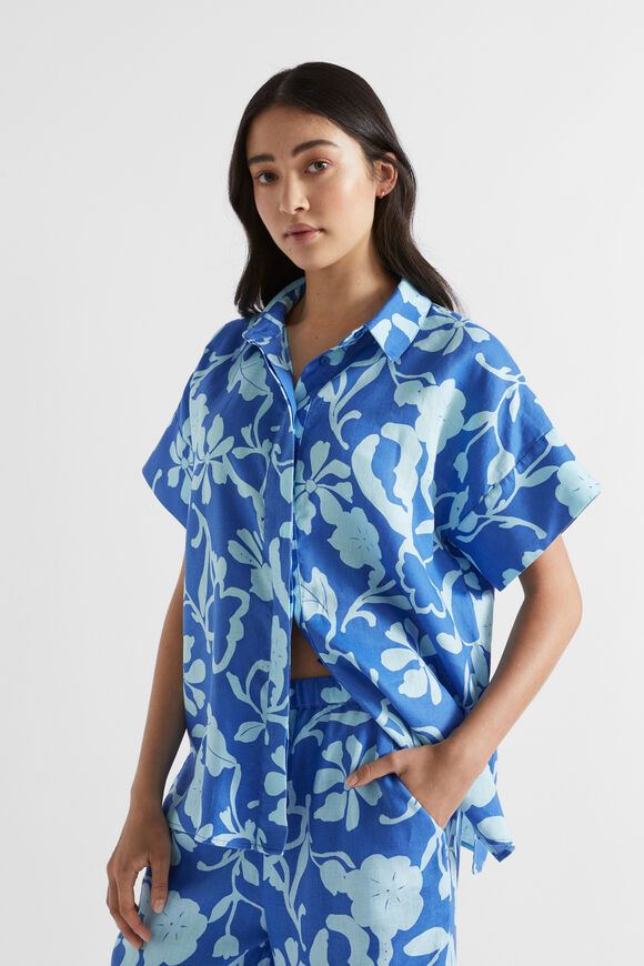Linen Floral Shirt  Deep Ocean Floral  hi-res