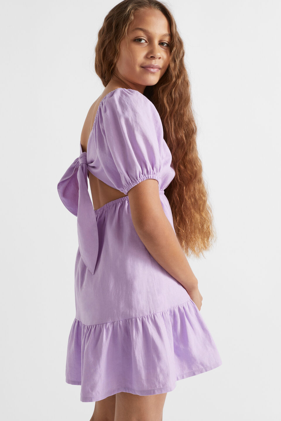 Linen Blend Mini Dress  Pale Lavender