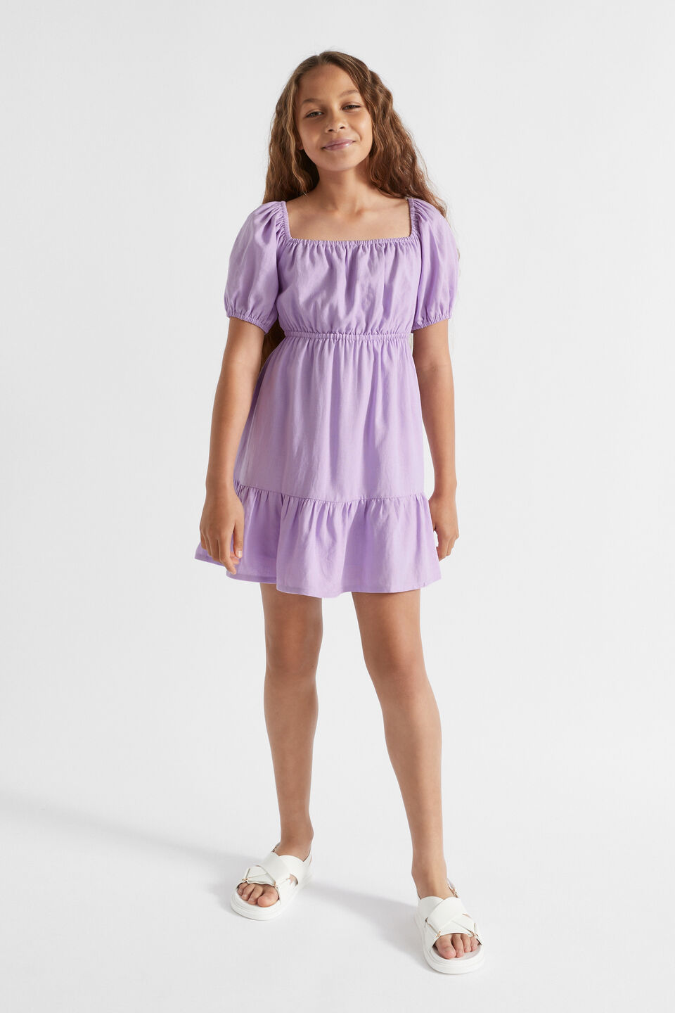 Linen Blend Mini Dress  Pale Lavender