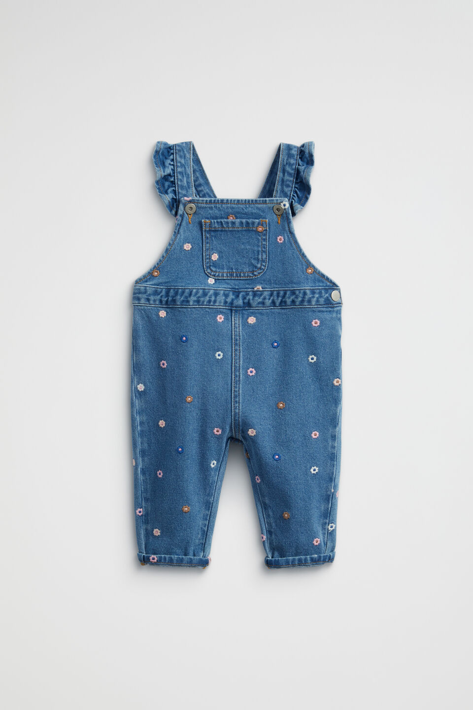 Floral Denim Overall  Classic Blue