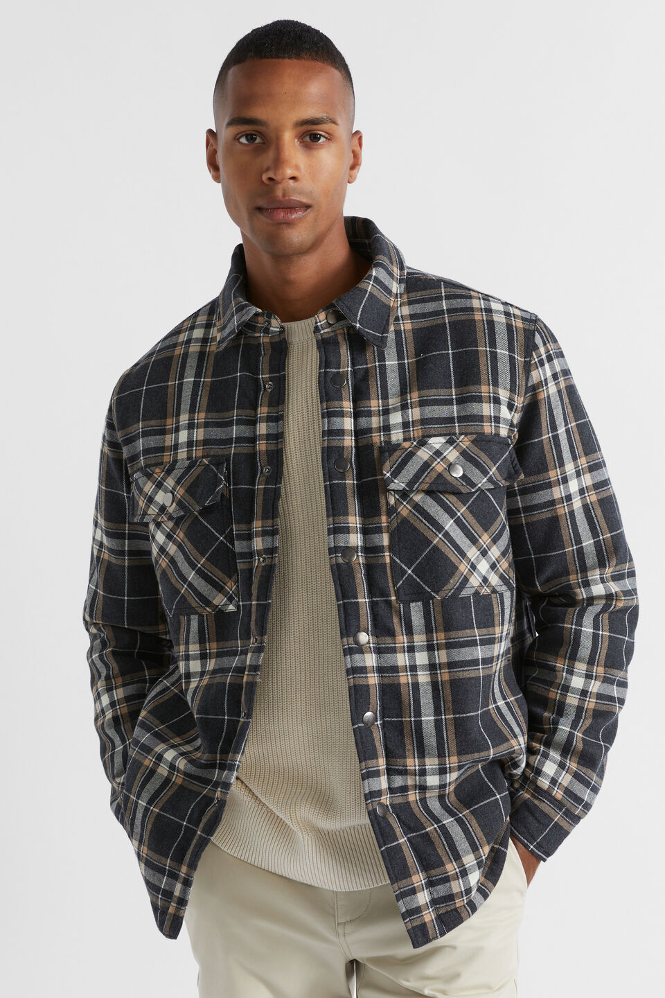 Sherpa Lined Flannel Overshirt  Multi