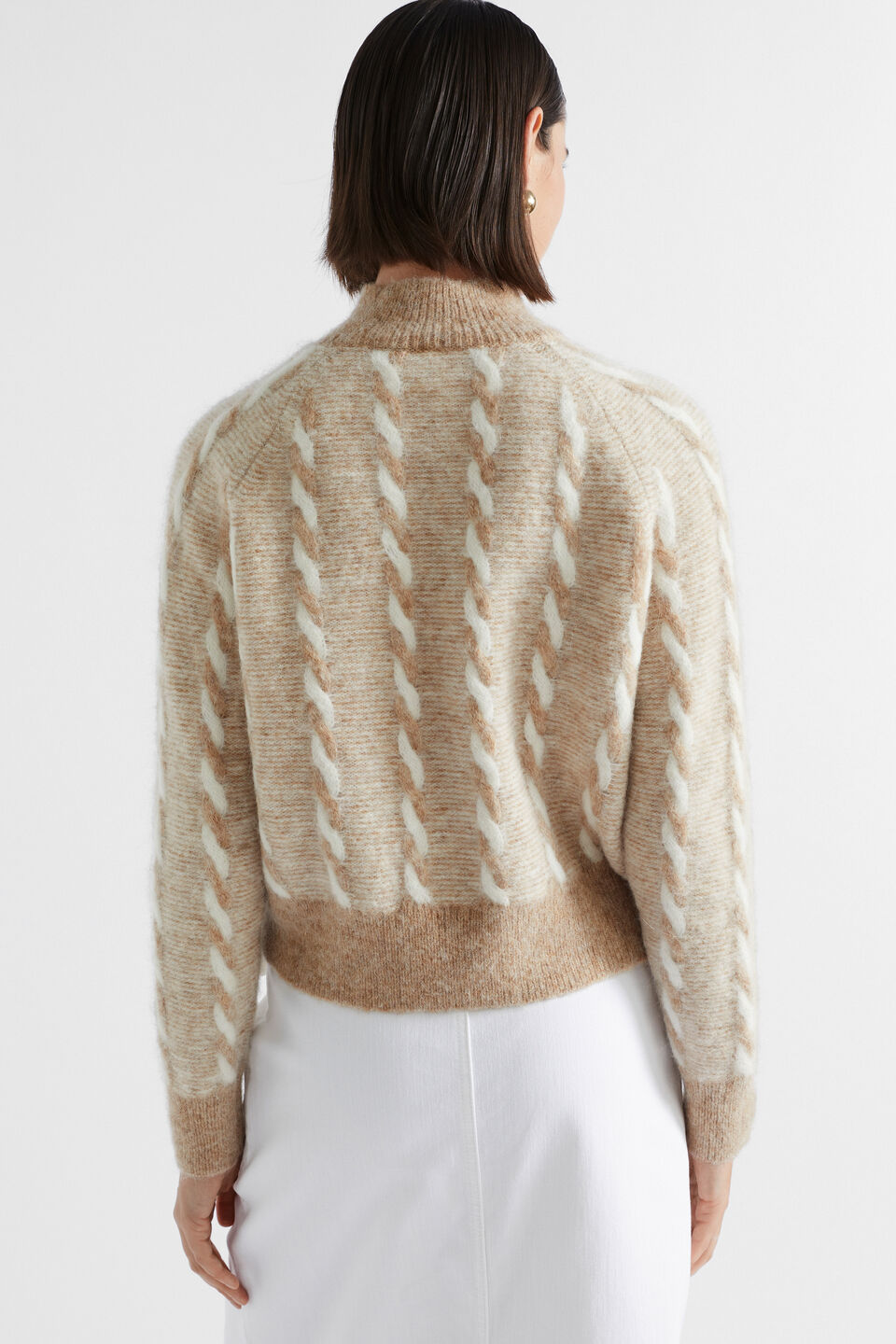 Two Tone Cable Knit  Champagne Beige Twist