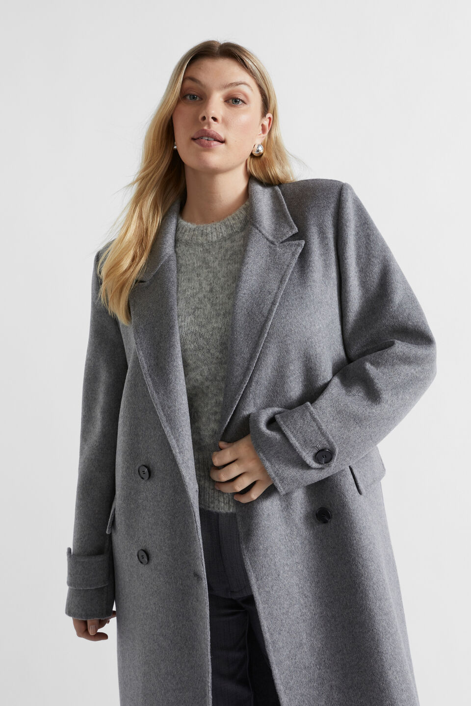 Wool Trench Maxi Coat  Wolf Marle