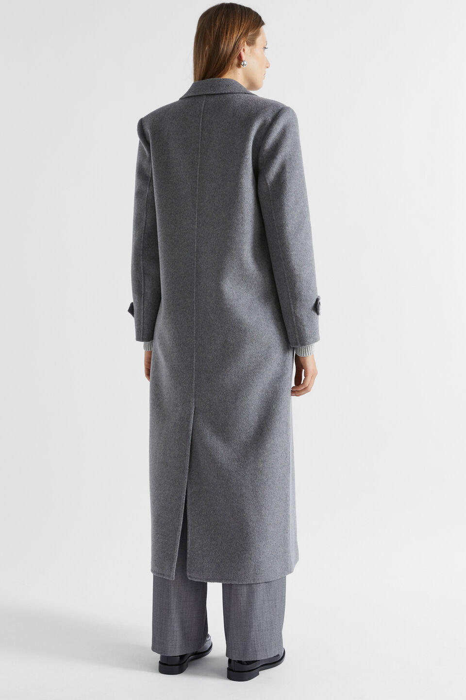 Wool Trench Maxi Coat  Wolf Marle