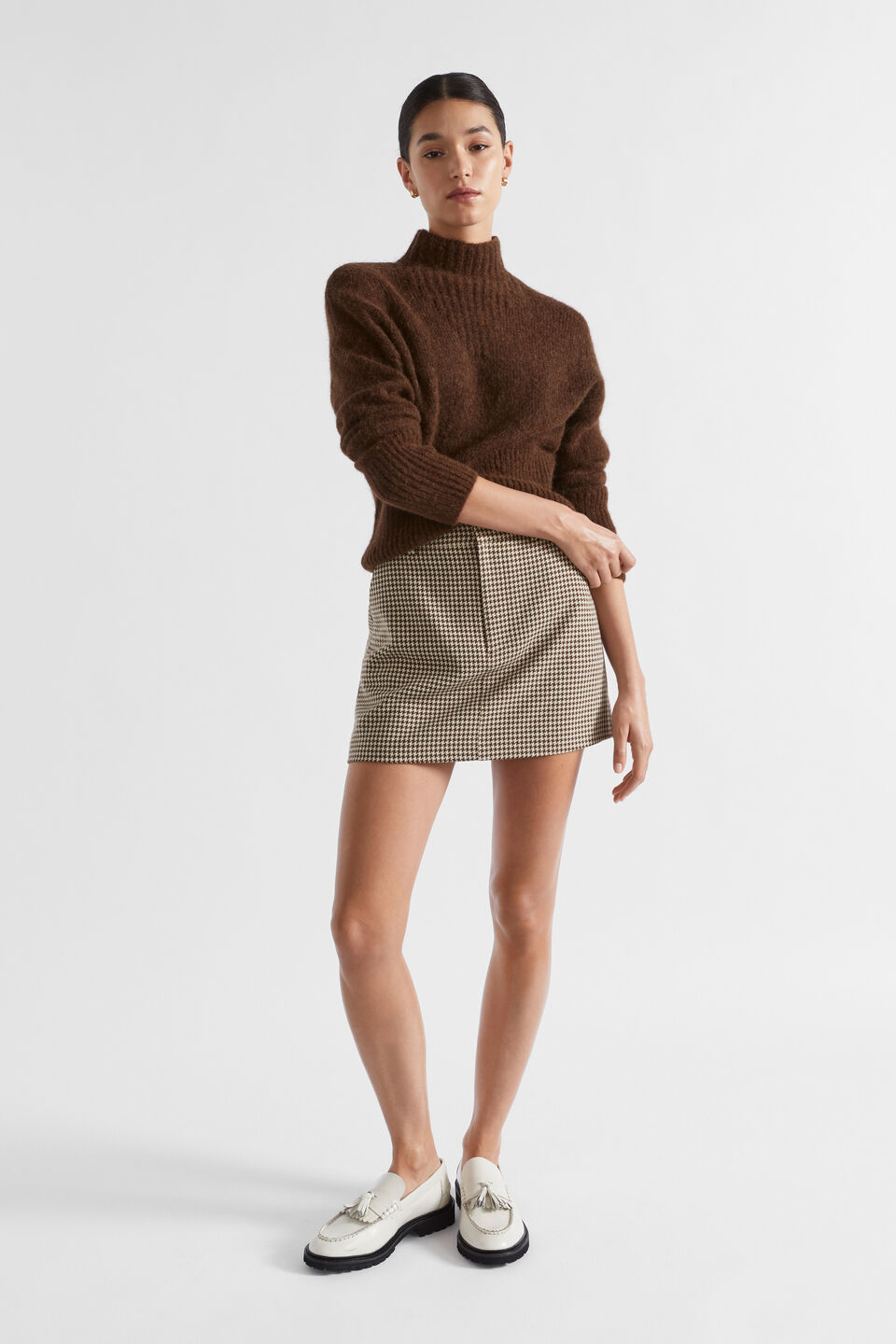 Wool Blend Mock Neck Knit  Hot Chocolate Marle