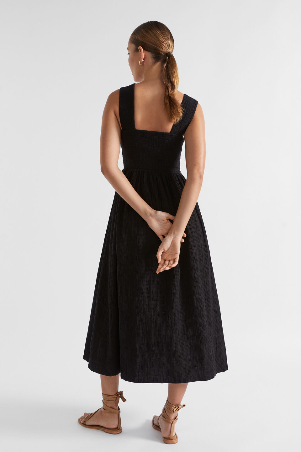Textured Cotton Midi Dress  Black