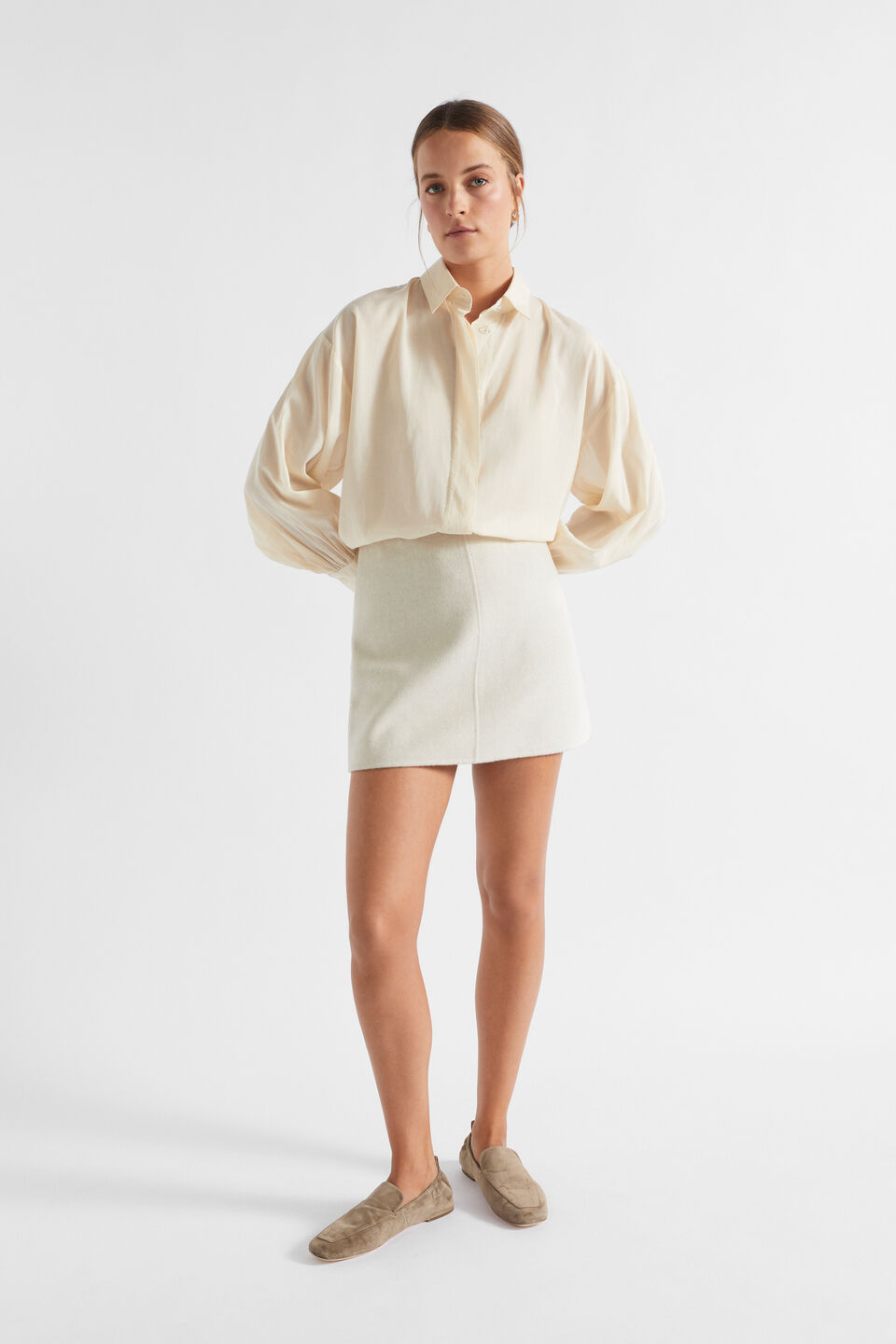 Wool Blend Mini Skirt  Vanilla Cream Marle
