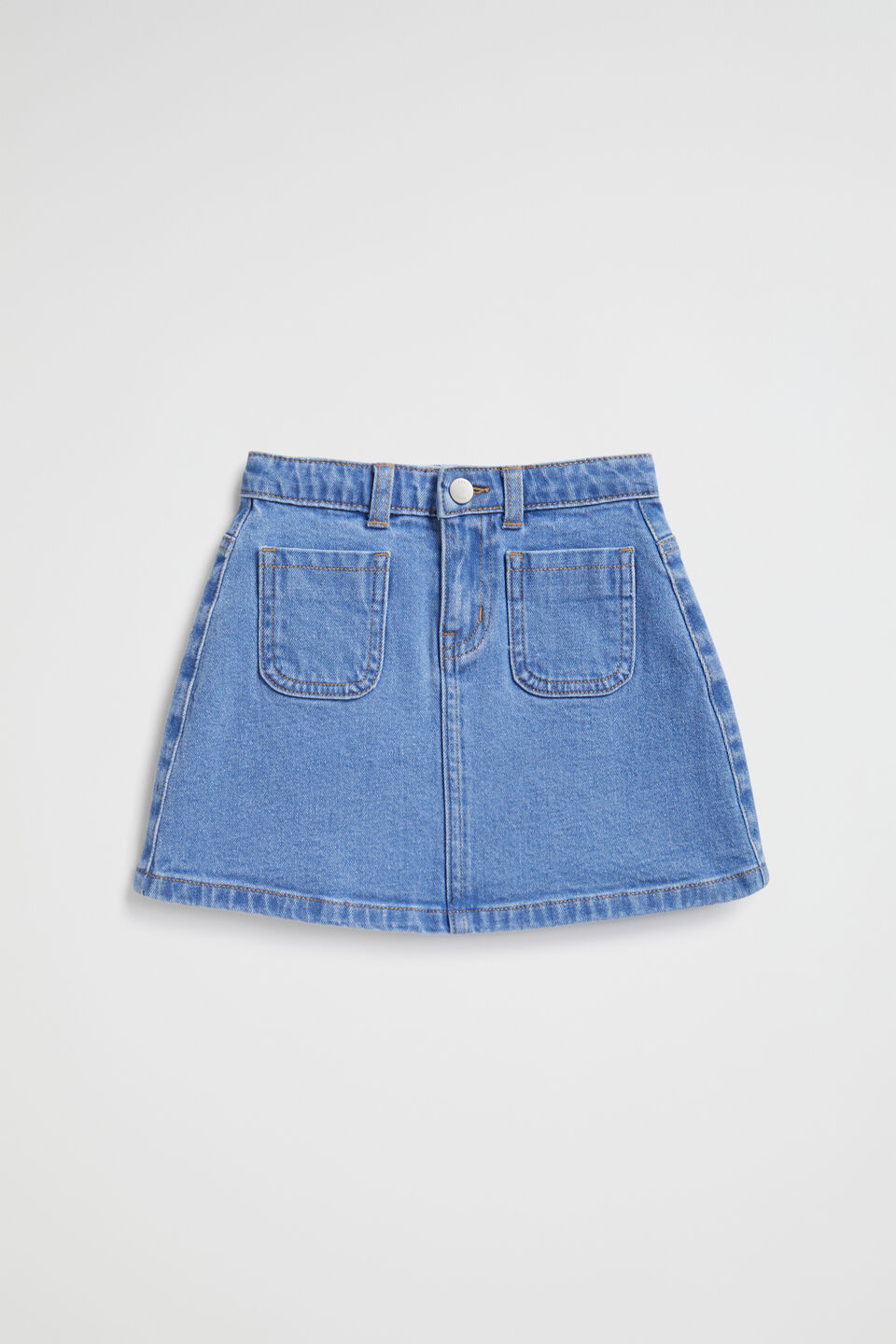 Patch Pocket Denim Skirt  Bright Blue Wash