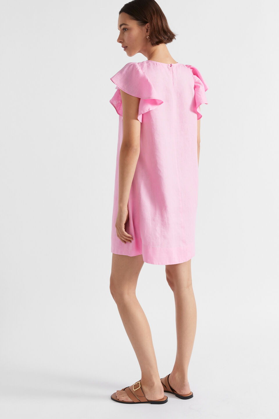 Core Linen Frill Sleeve Mini Dress  Pink Gin