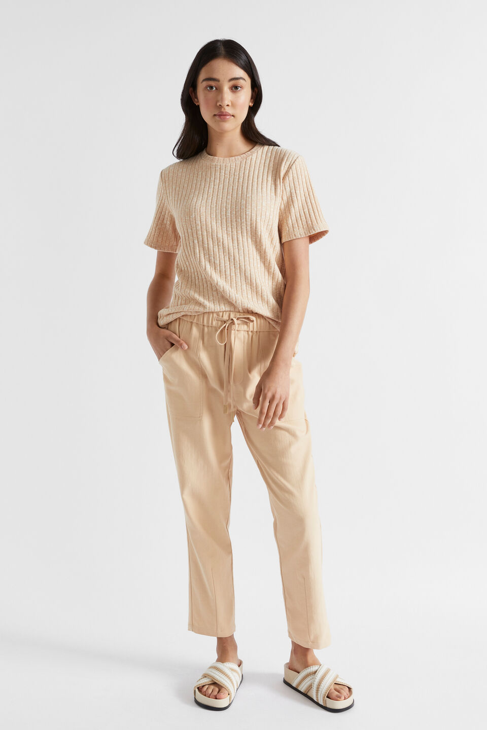 Casual Tapered Leg Pant  Soft Wheat