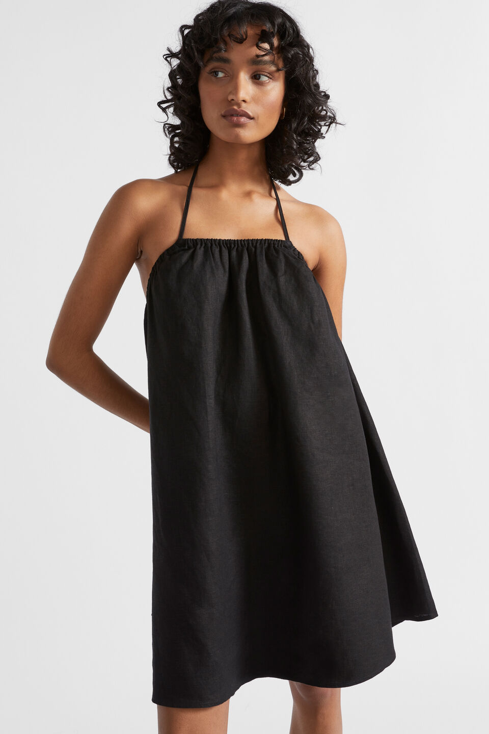 Linen Halter Mini Dress  Black