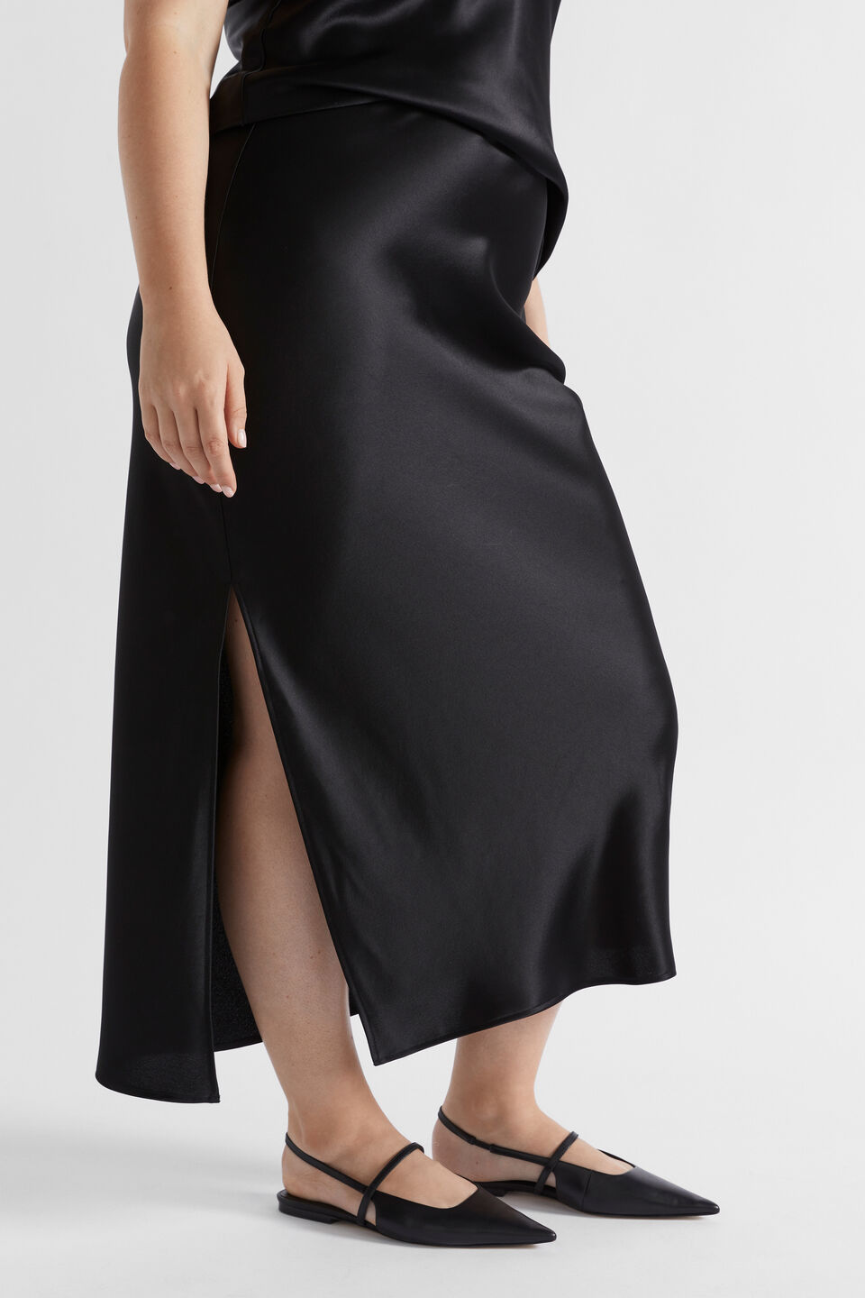 Satin Maxi Slip Skirt  Black