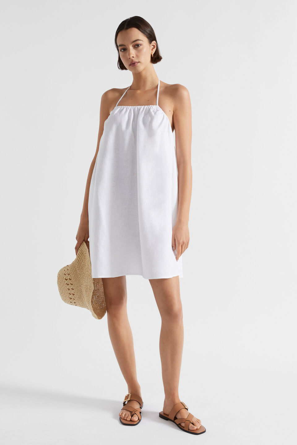 Linen Halter Mini Dress  Whisper White