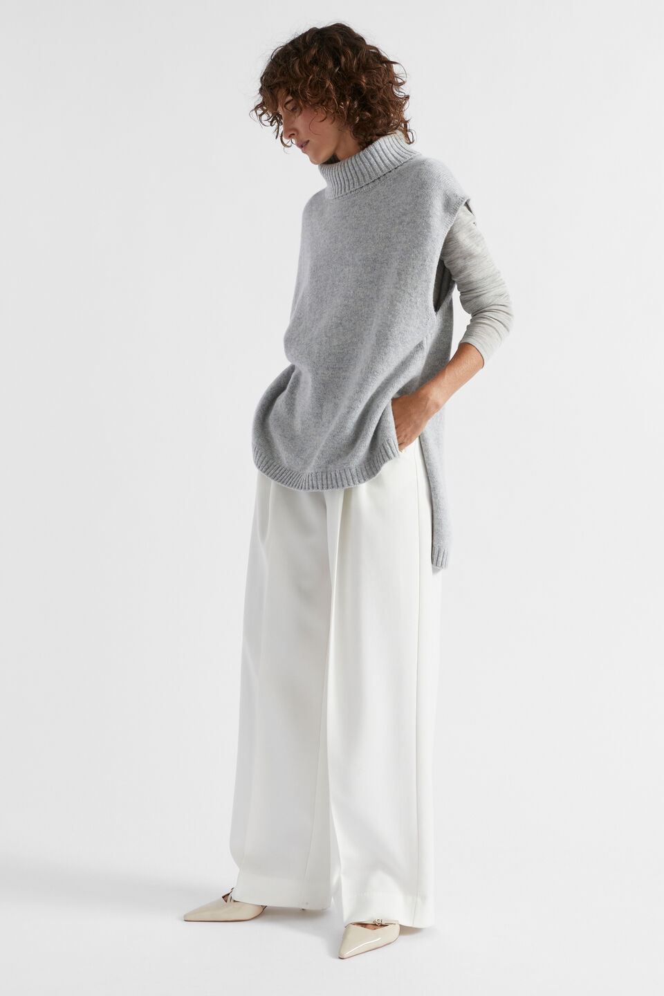 Roll Neck Poncho  Silver Marle