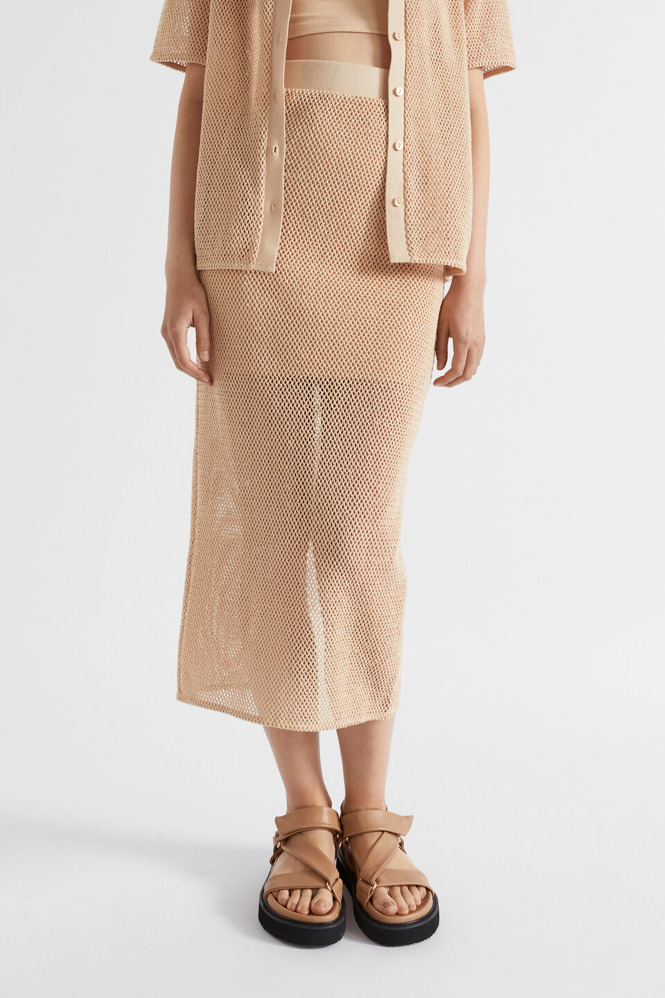 Column Maxi Mesh Skirt  Soft Wheat
