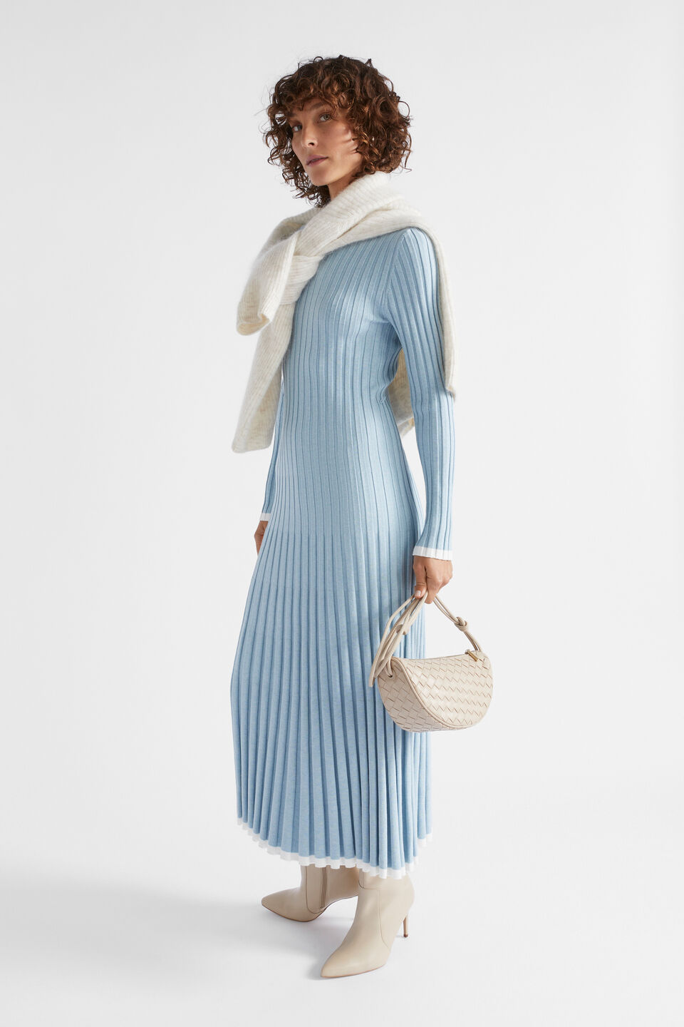 Pleated Knit Midi Dress  Capri Marle