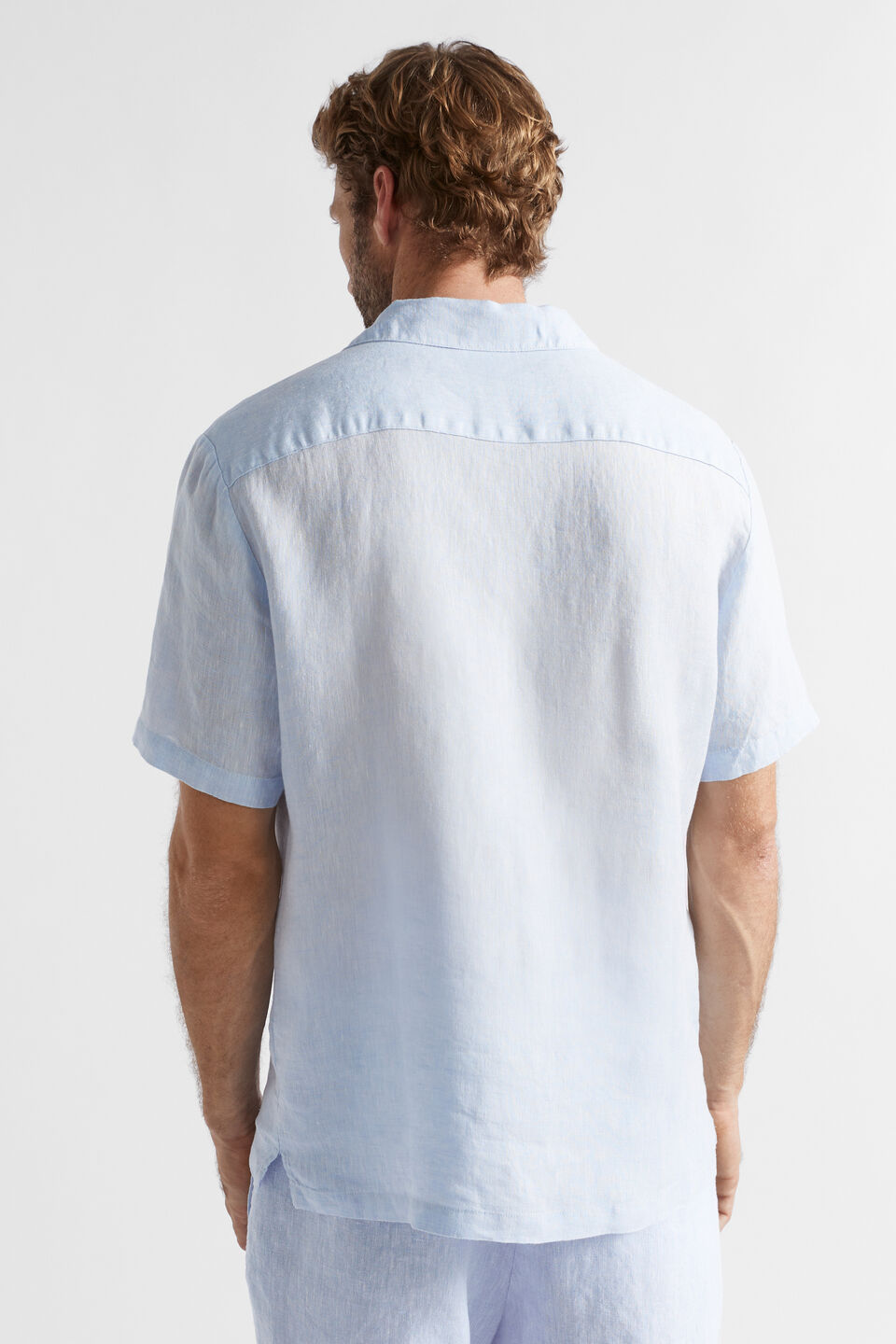 Linen Short Sleeve Shirt  Light Blue Crossdye