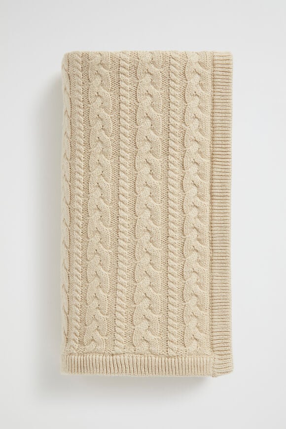 Core Cable Knitted Blanket  Neutral  hi-res