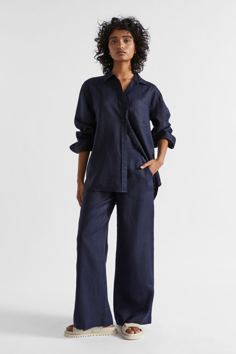 Core Linen Waisted Pant  Midnight Sky
