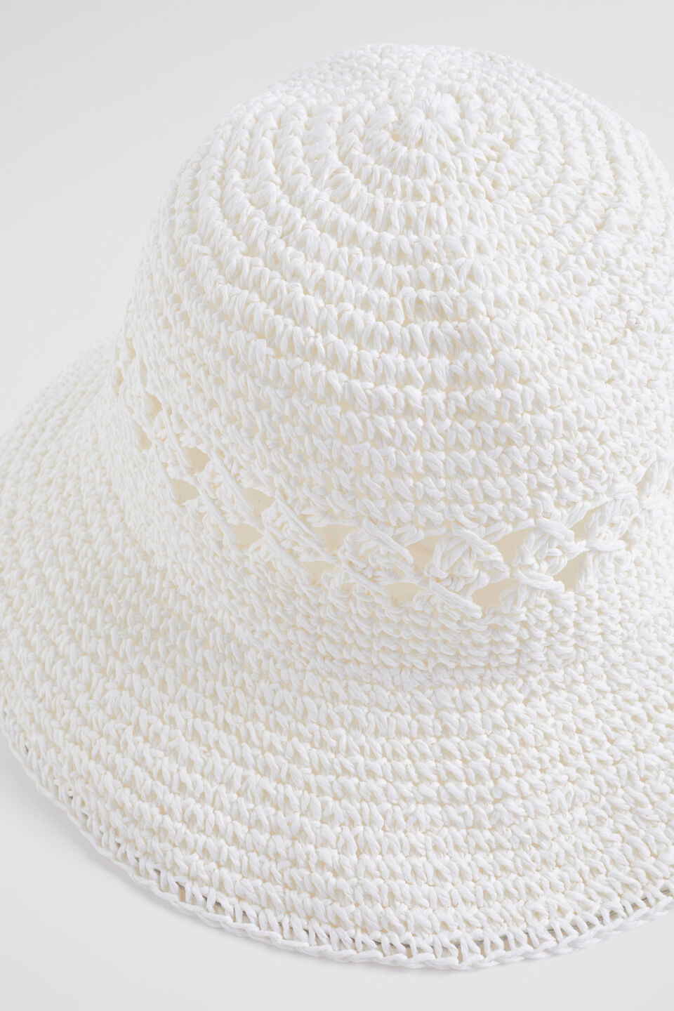Crochet Straw Bucket Hat  White